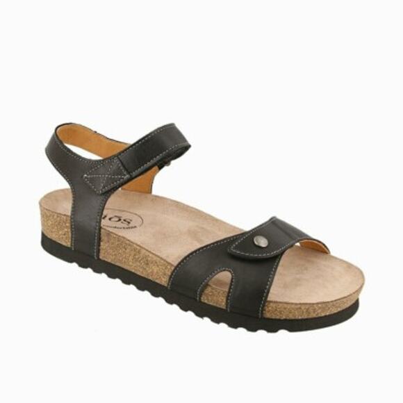 Taos Footwear Shoes - Taos Luvie Sandals Ankle Straps Leather Cork Adjustable Hook Loop Black 7